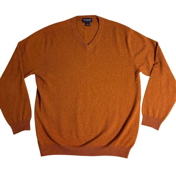 Roundtree & Yorke 100% Cashmere Sweater Mens Large V Neck Rust Orange Fall Layer - Picture 1 of 7